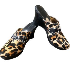 Cole Haan Leopard Leather Wedge Muels - 7.5 NARROW